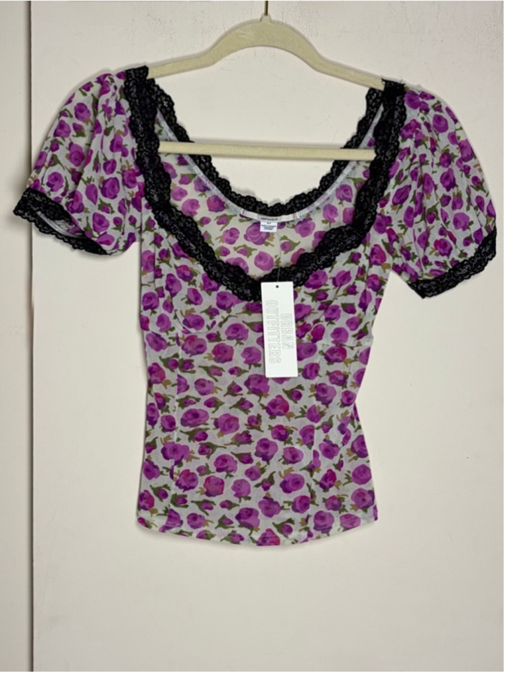 UO Kimchi Blue Blake Puff Sleeve Mesh Top Size S NWT